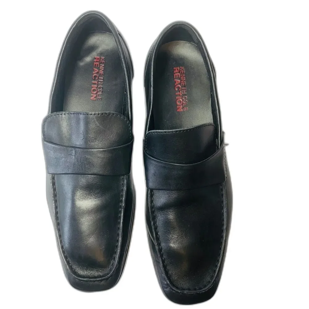 Kenneth Cole Reaction Mens‎ Black Leather Dress Shoes Loafers Slip On Size 7 M